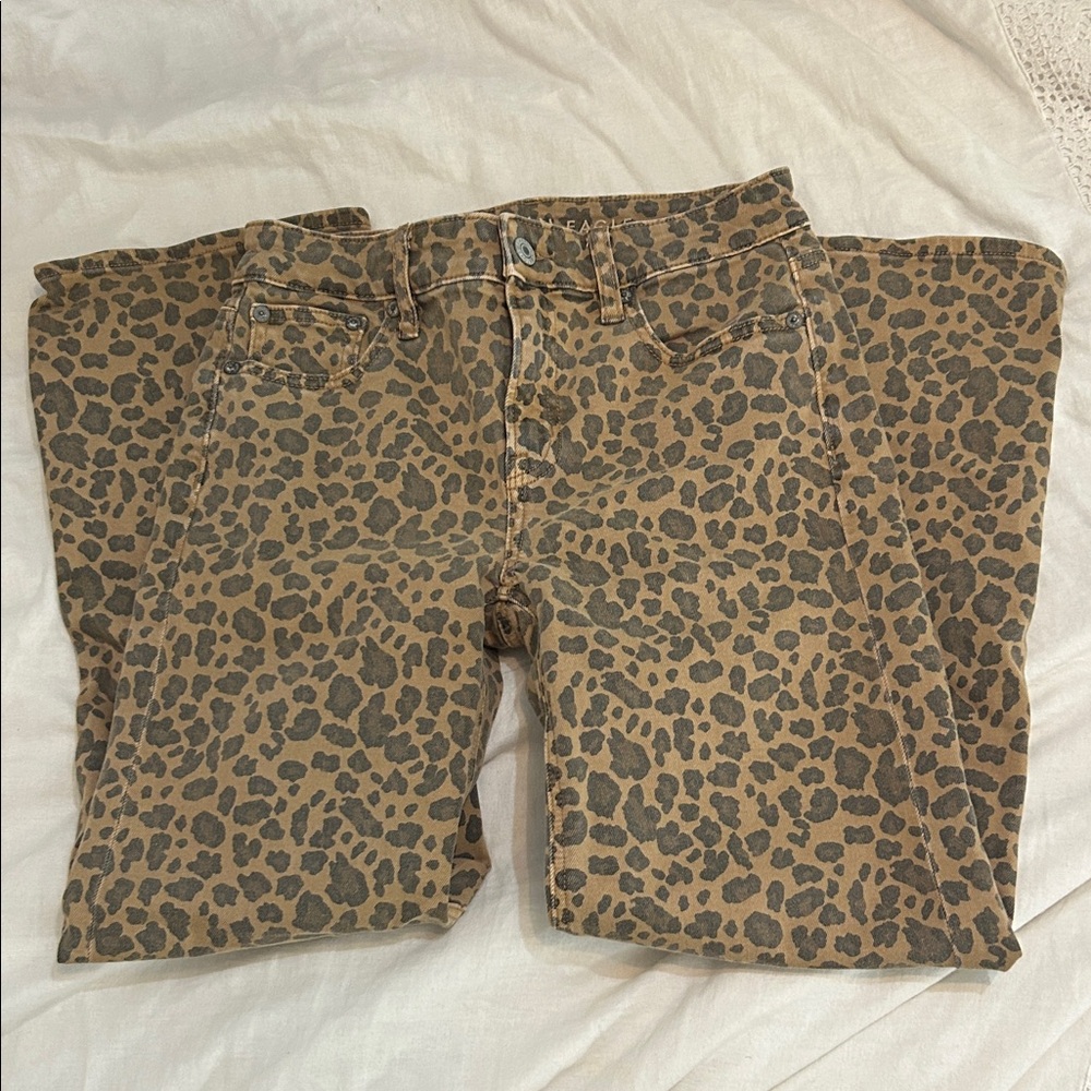American Eagle Outfitters Leopard Print Straight Leg Jeans - Brown/Black